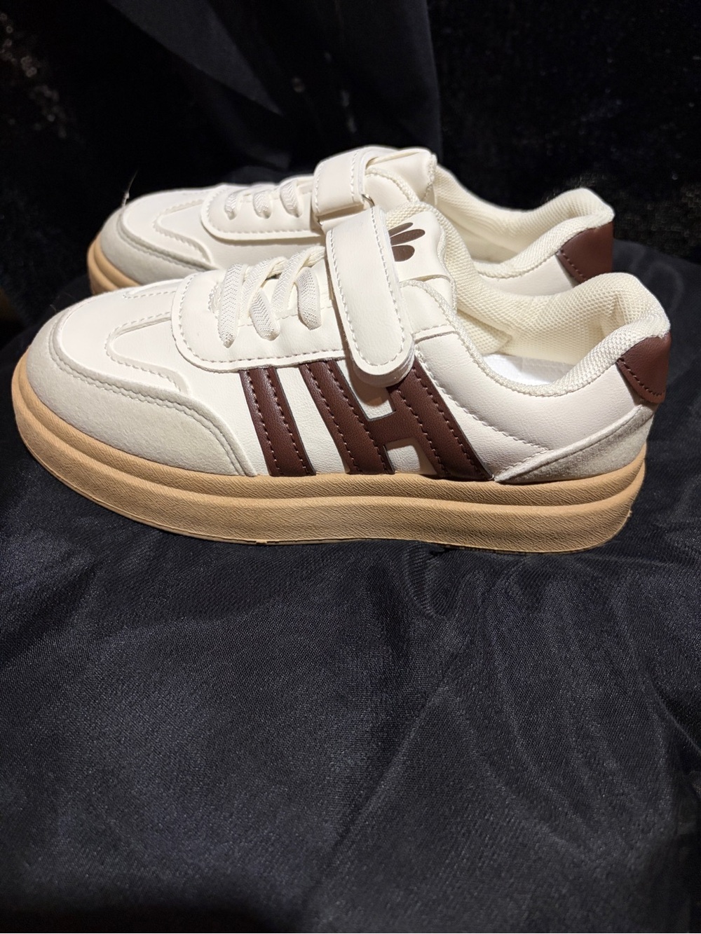 Kids Cream and Brown Low-Top Casual Sneakers